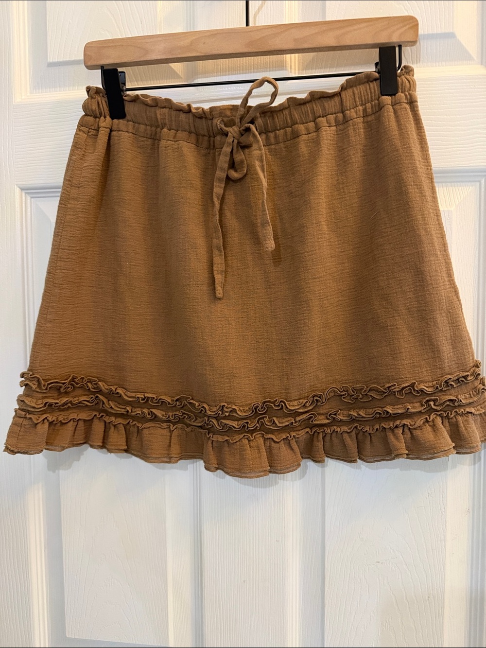 J. Crew 100% Lightweight Cotton Mini Skirt with Ruffle Hem - Brown (fully lined)